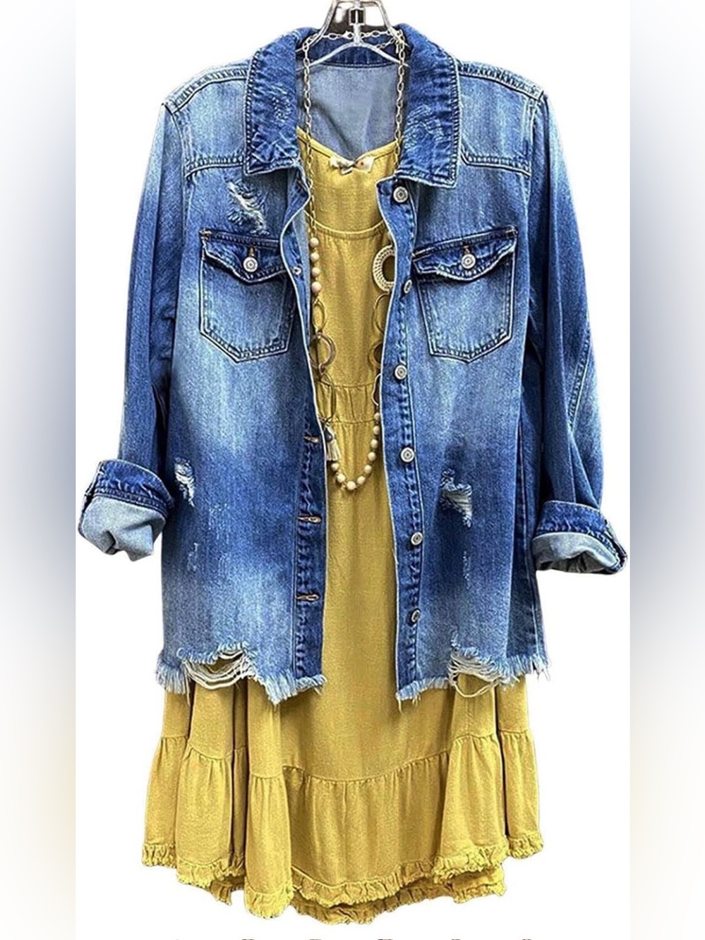 Distressed Light Blue Denim Shacket